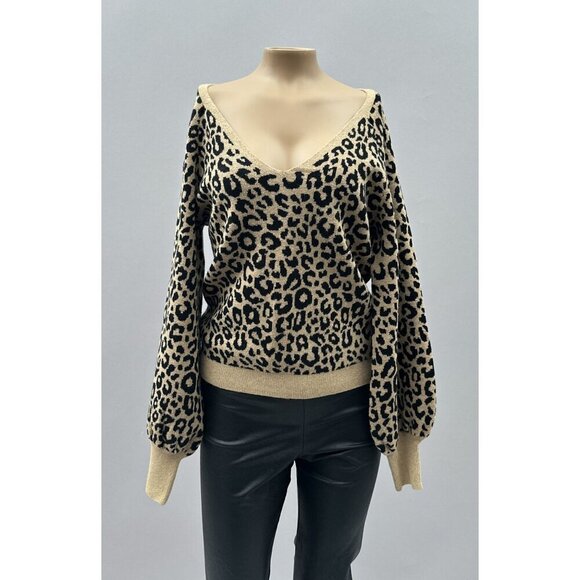 Abercrombie & Fitch Sweaters - Abercrombie & Fitch Puff Sleeve Soft Knit Deep V-Neck Crop Leopard Sweater Small